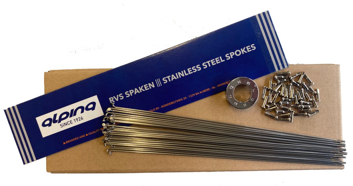 alpina spoke ldr 14g stainless steel starter kit silver including nipples and nipple spanner