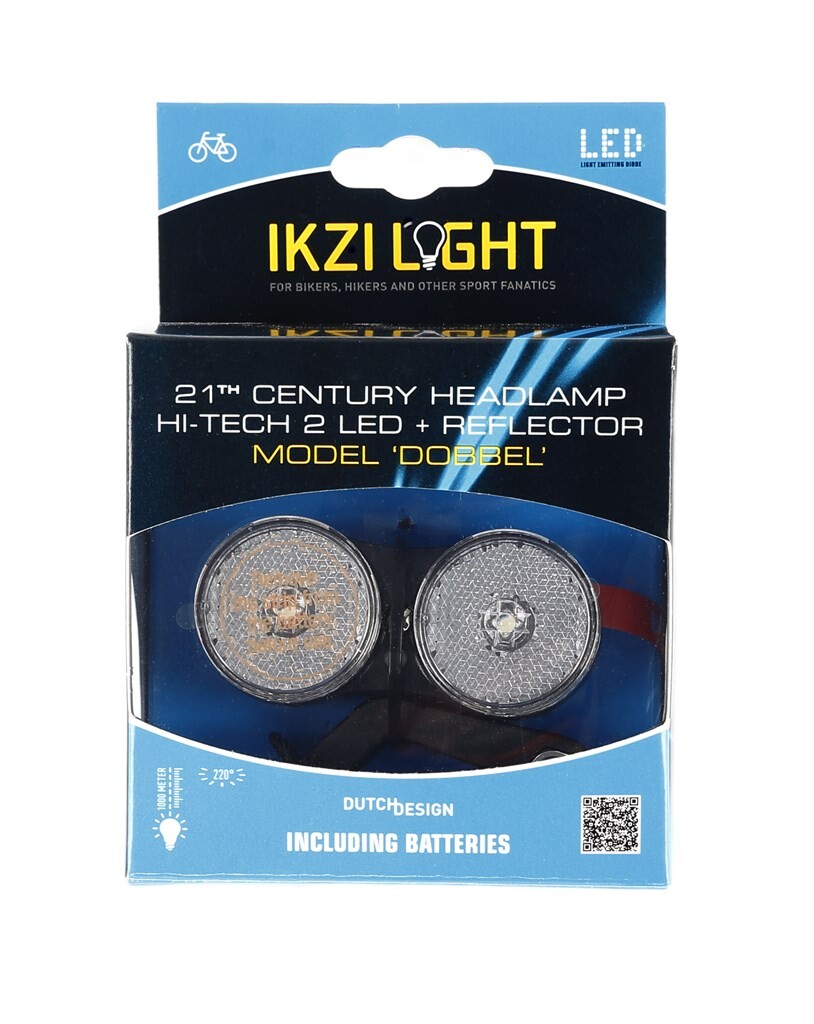 IkziLight headlight Dobbel 2xLED, black, crown bolt & front rack